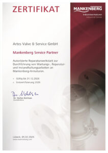 Zertifikat der Mankenberg GmbH, das ARTES als Servicepartner bestätigt.
